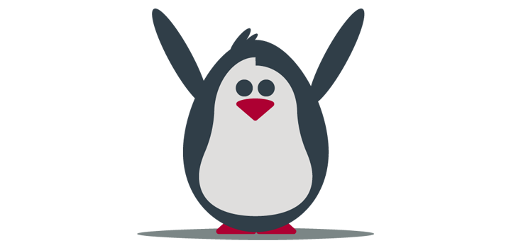 A drawing of a penguin facing forwards, celebrating